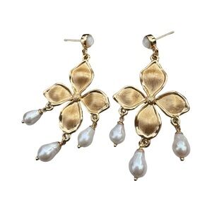 JANE WIN Joy Pearl Flower Drop Earrings 14k Gold Filled Pearl Dangle